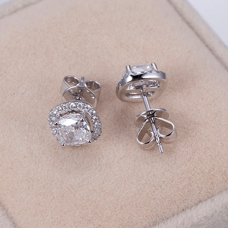 Messi Jewelry  MSE-590 14K White Gold Cushion Diamond Stud Earrings