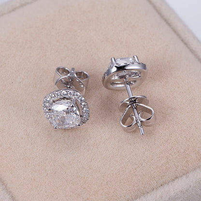 Messi Jewelry  MSE-590 14K White Gold Cushion Diamond Stud Earrings