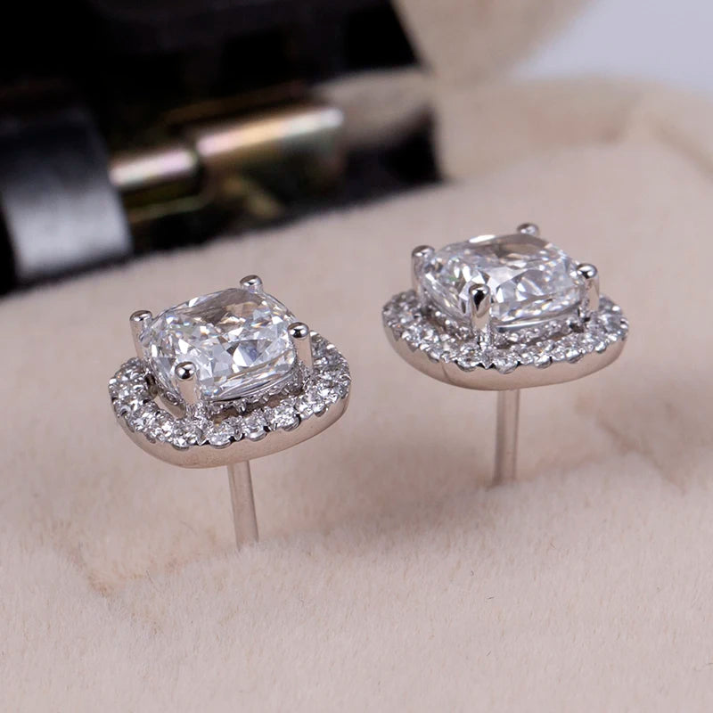 Messi Jewelry  MSE-590 14K White Gold Cushion Diamond Stud Earrings