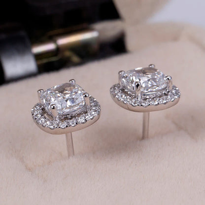 Messi Jewelry  MSE-590 14K White Gold Cushion Diamond Stud Earrings