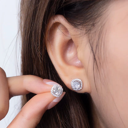 Messi Jewelry  MSE-590 14K White Gold Cushion Diamond Stud Earrings