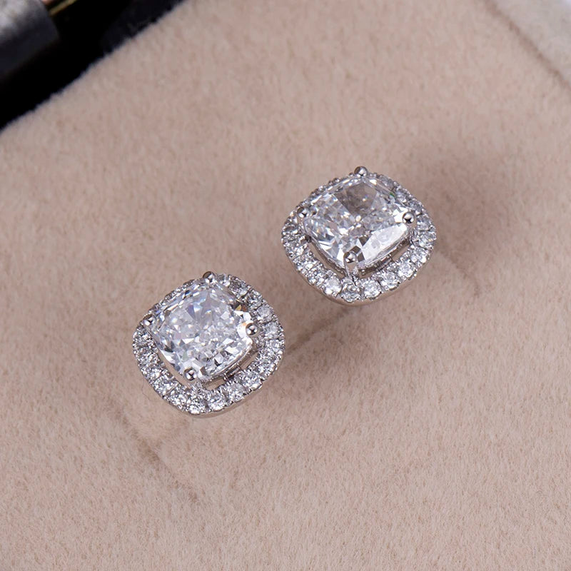 Messi Jewelry  MSE-590 14K White Gold Cushion Diamond Stud Earrings