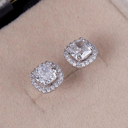 Messi Jewelry  MSE-590 14K White Gold Cushion Diamond Stud Earrings