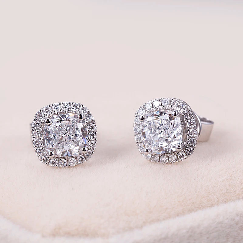 Messi Jewelry  MSE-590 14K White Gold Cushion Diamond Stud Earrings