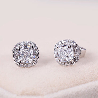 Messi Jewelry  MSE-590 14K White Gold Cushion Diamond Stud Earrings