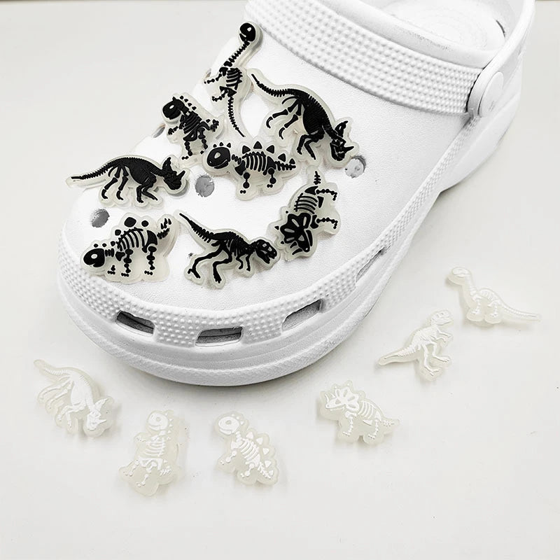 New Fluorescent Black And White Dinosaur Series Luminous Pvc Shoes Charms For Clogs Shoe Decoration Festival Party Gifts