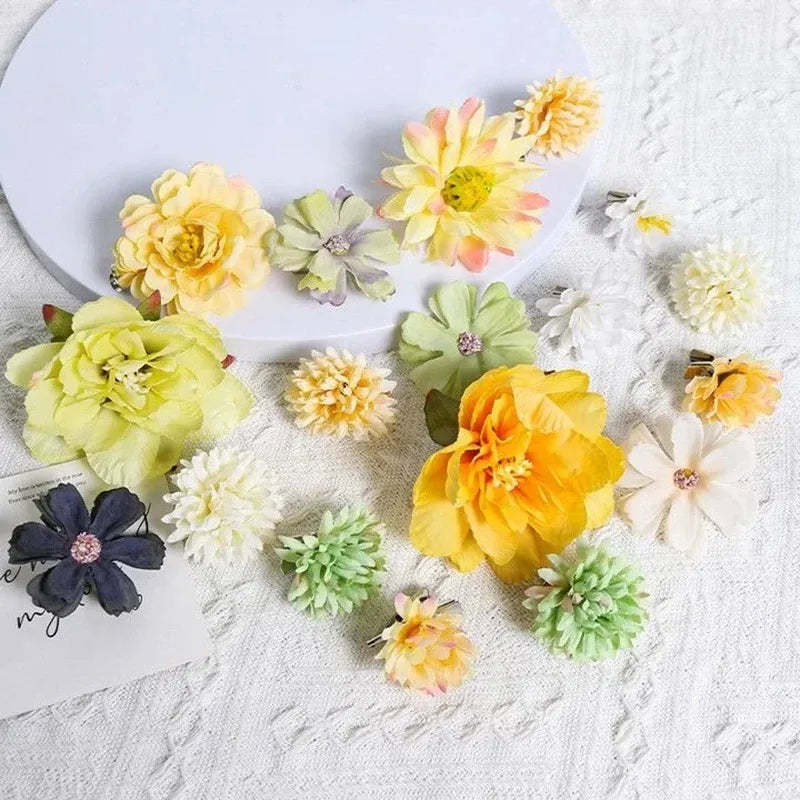 21Pcs Pink Artificial Flower Head Silk Rose DIY Craft Garland Bouquet Mother's Day Home Room Decor Wedding Decoration Accessorie