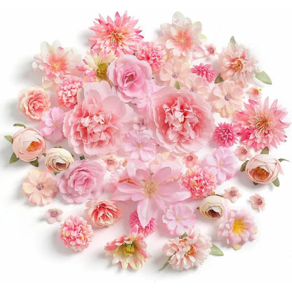 21Pcs Pink Artificial Flower Head Silk Rose DIY Craft Garland Bouquet Mother's Day Home Room Decor Wedding Decoration Accessorie