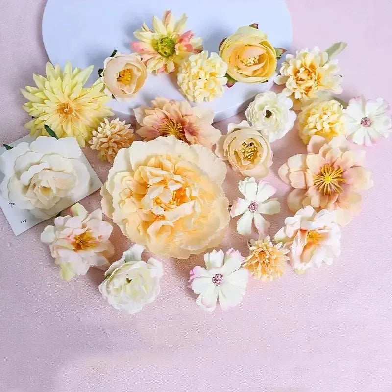 21Pcs Pink Artificial Flower Head Silk Rose DIY Craft Garland Bouquet Mother's Day Home Room Decor Wedding Decoration Accessorie