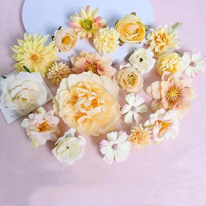 21Pcs Pink Artificial Flower Head Silk Rose DIY Craft Garland Bouquet Mother's Day Home Room Decor Wedding Decoration Accessorie