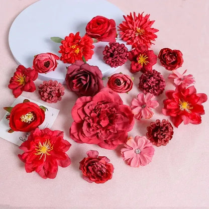 21Pcs Pink Artificial Flower Head Silk Rose DIY Craft Garland Bouquet Mother's Day Home Room Decor Wedding Decoration Accessorie