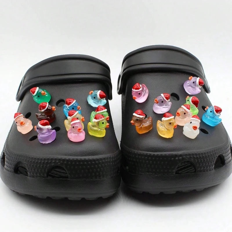Cute Christmas Ducks Shoe Decorations Advanced Luminous 3D Duck Shoe Charms Set DIY Detachable buckle Shoes accessories 14/16Pcs