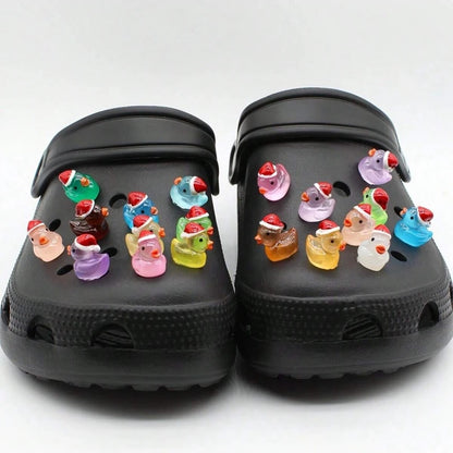 Cute Christmas Ducks Shoe Decorations Advanced Luminous 3D Duck Shoe Charms Set DIY Detachable buckle Shoes accessories 14/16Pcs
