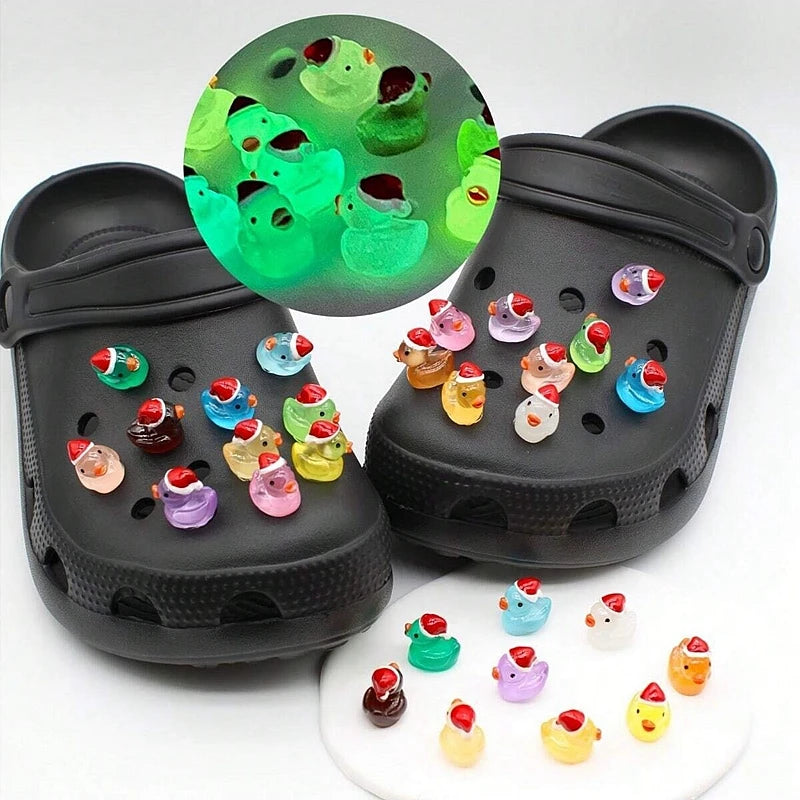 Cute Christmas Ducks Shoe Decorations Advanced Luminous 3D Duck Shoe Charms Set DIY Detachable buckle Shoes accessories 14/16Pcs