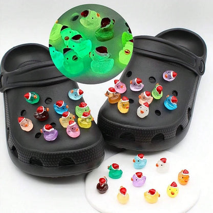 Cute Christmas Ducks Shoe Decorations Advanced Luminous 3D Duck Shoe Charms Set DIY Detachable buckle Shoes accessories 14/16Pcs