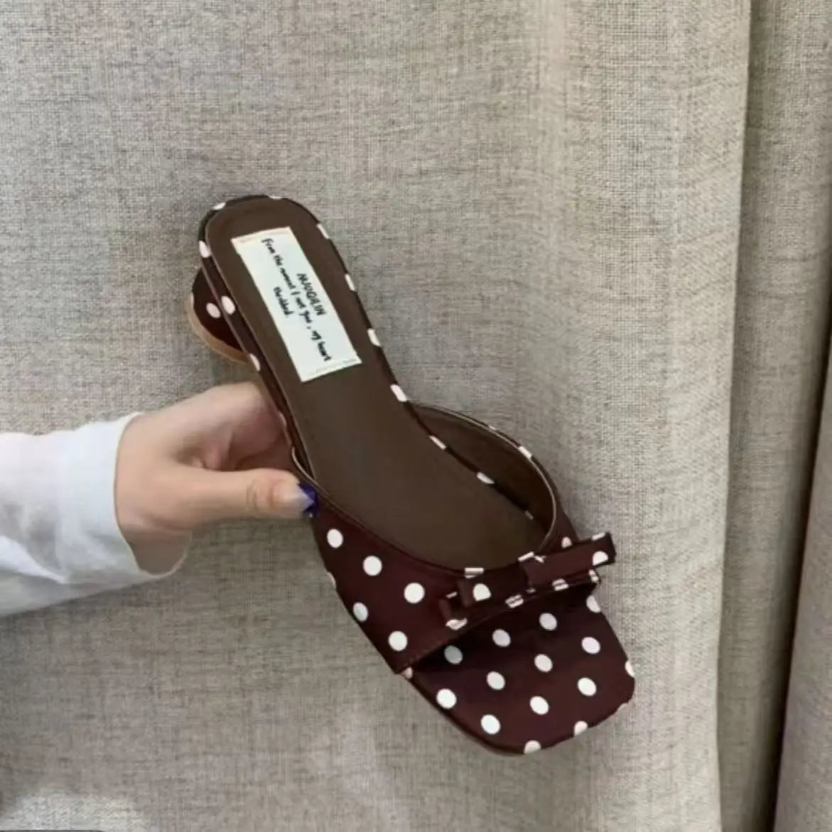 Fashion High Heel Open Toe Slippers for Women Wearing Bow Tie Outside Square Head Heel Slippers for Sandals Luxury Brand