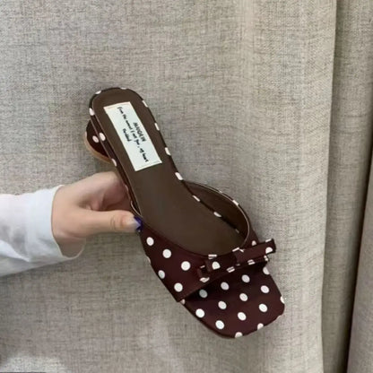 Fashion High Heel Open Toe Slippers for Women Wearing Bow Tie Outside Square Head Heel Slippers for Sandals Luxury Brand