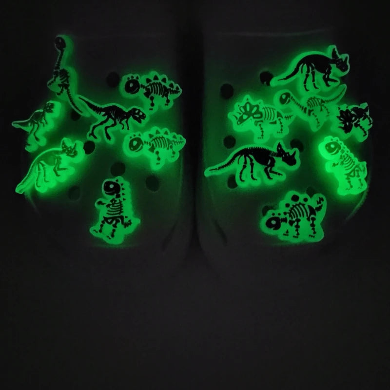 New Fluorescent Black And White Dinosaur Series Luminous Pvc Shoes Charms For Clogs Shoe Decoration Festival Party Gifts