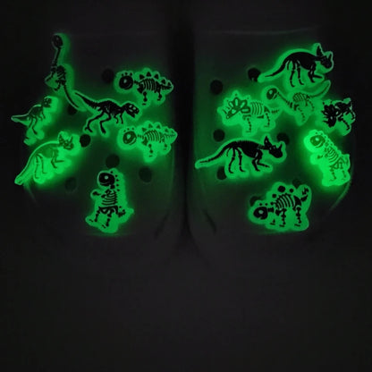 New Fluorescent Black And White Dinosaur Series Luminous Pvc Shoes Charms For Clogs Shoe Decoration Festival Party Gifts
