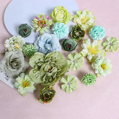21Pcs Pink Artificial Flower Head Silk Rose DIY Craft Garland Bouquet Mother's Day Home Room Decor Wedding Decoration Accessorie