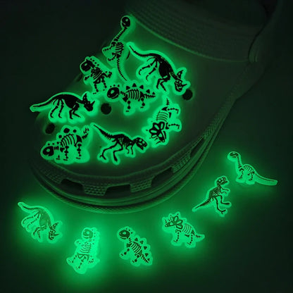 New Fluorescent Black And White Dinosaur Series Luminous Pvc Shoes Charms For Clogs Shoe Decoration Festival Party Gifts