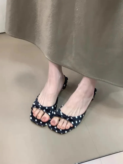 Fashion High Heel Open Toe Slippers for Women Wearing Bow Tie Outside Square Head Heel Slippers for Sandals Luxury Brand