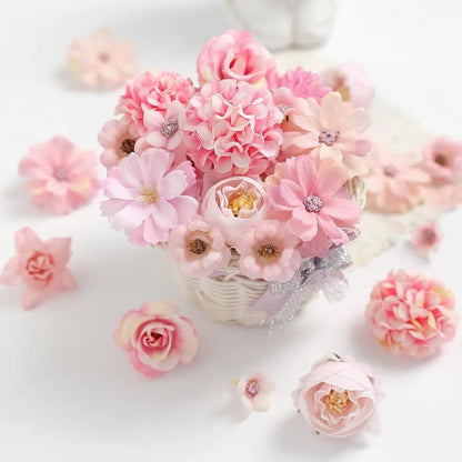 21Pcs Pink Artificial Flower Head Silk Rose DIY Craft Garland Bouquet Mother's Day Home Room Decor Wedding Decoration Accessorie
