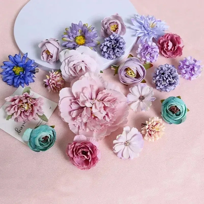 21Pcs Pink Artificial Flower Head Silk Rose DIY Craft Garland Bouquet Mother's Day Home Room Decor Wedding Decoration Accessorie