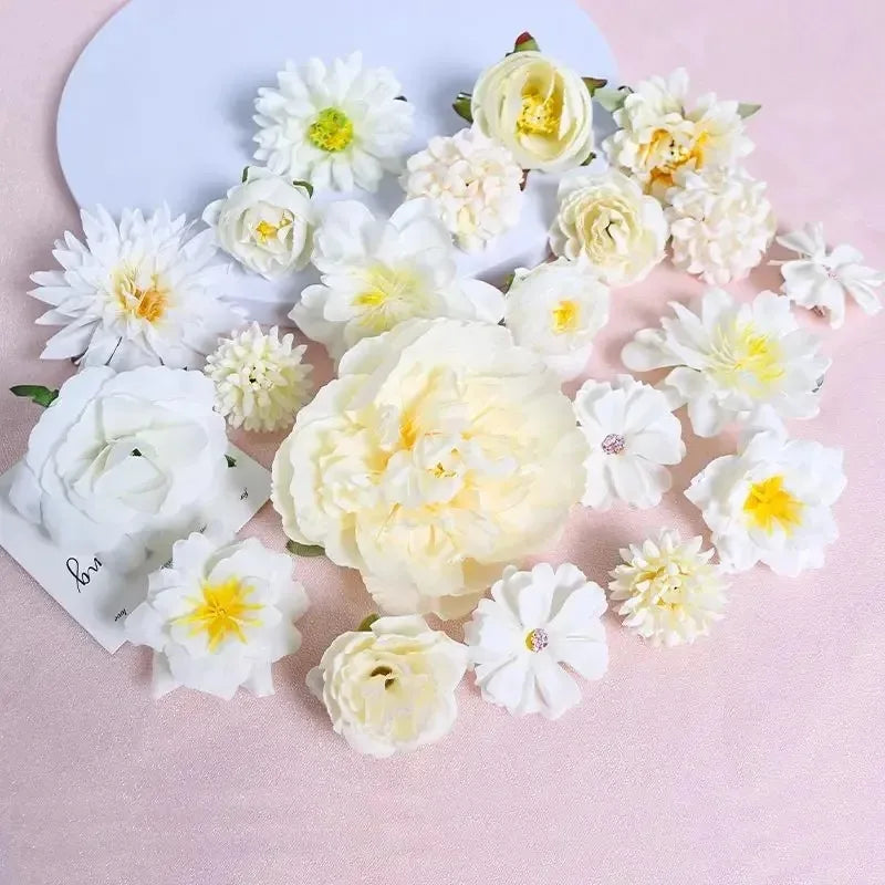 21Pcs Pink Artificial Flower Head Silk Rose DIY Craft Garland Bouquet Mother's Day Home Room Decor Wedding Decoration Accessorie