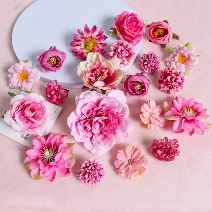 21Pcs Pink Artificial Flower Head Silk Rose DIY Craft Garland Bouquet Mother's Day Home Room Decor Wedding Decoration Accessorie