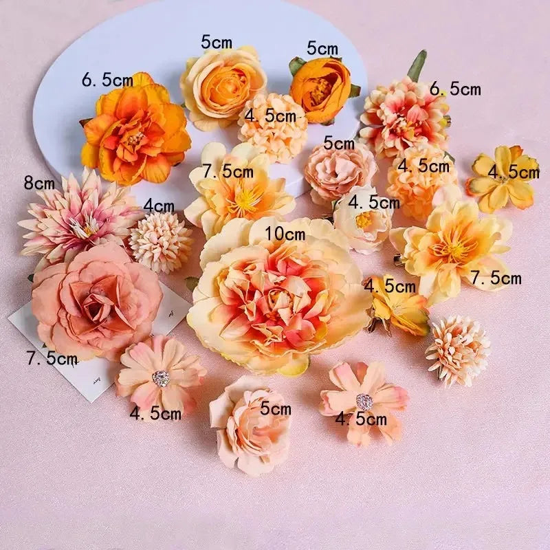 21Pcs Pink Artificial Flower Head Silk Rose DIY Craft Garland Bouquet Mother's Day Home Room Decor Wedding Decoration Accessorie